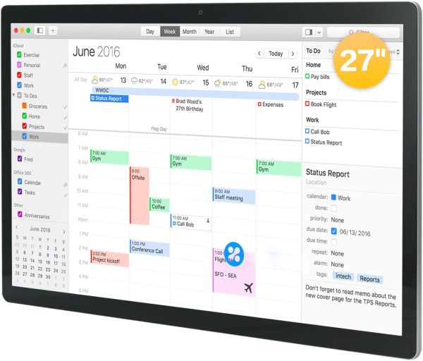 27 inches Touchscreen Digital Calendar & Wall Planners, Smart Whiteboard Calendar for Chore Chart & Work Schedule, Built in Speakers and Camera, Include Wall Mount & Desk Stand