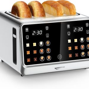 Keenstone Toaster 4 Slice, Digital Smart Toaster with TouchScreen, Dual Control Panel, Single Slot Toasting, Timer, Reheat & Defrost for Bagels, Bread, Waffles, Stainless Steel Kitchen Essentials