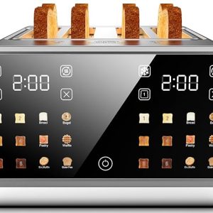 4 Slice Toaster– Dual Digital Smart TouchScreen & Independent Control Panel | Single-Slot Tech, Timer/Reheat/Defrost for Bagels, Bread | 1800W Stainless Steel, 6 Toast Types & Shade Settings