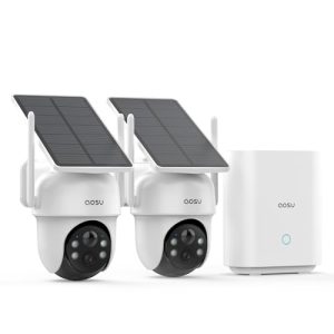 AOSU Security Cameras Outdoor Wireless, No Subscription, Solar-Powered, Home Security Cameras System with 360° Pan & Tilt, Auto Tracking, 2K Color Night Vision, Easy Setup, 5G & 2.4G WiFi