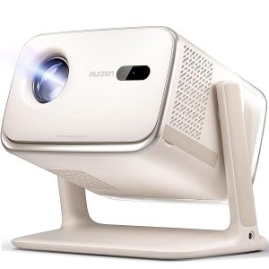 Aurzen BOOM mini Google TV 4K Supported Smart Projector with WiFi and Bluetooth, Outdoor & Home Movie Projector with 20W Speakers DoIby Audio, Real-Time Focus & Keystone, 500 ANSI Lumens, Off-white